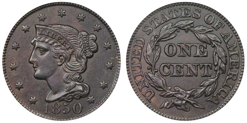 1850 Braided Hair Liberty Head Large Cent Early Copper Penny Coin Value  Prices, Photos & Info