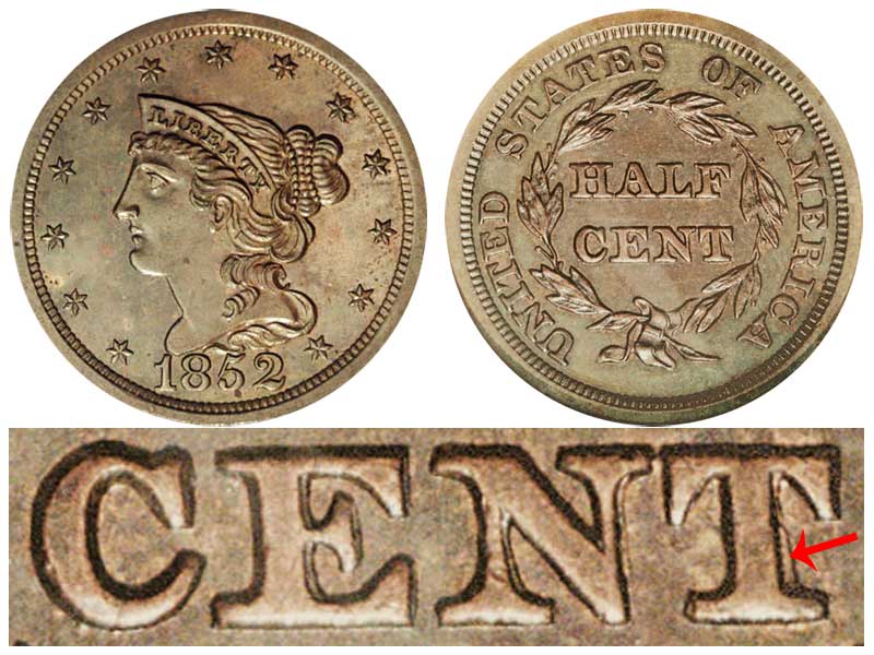 1852 Braided Hair Half Cent First Restrike - Proof Only Early Copper Half  Penny Coin Value Prices, Photos & Info