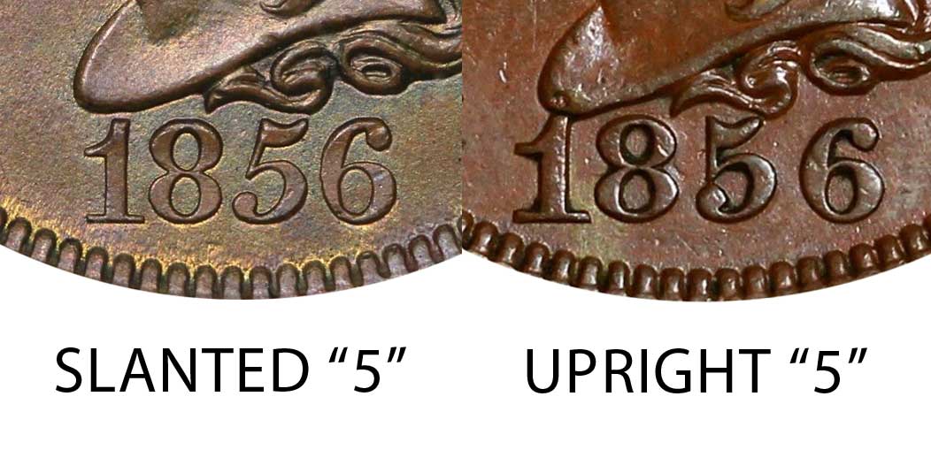 1856 Braided Hair Cent. N-7. Upright 5--Obverse Die Cap, Reverse  Brockage--MS-63 BN (NGC).