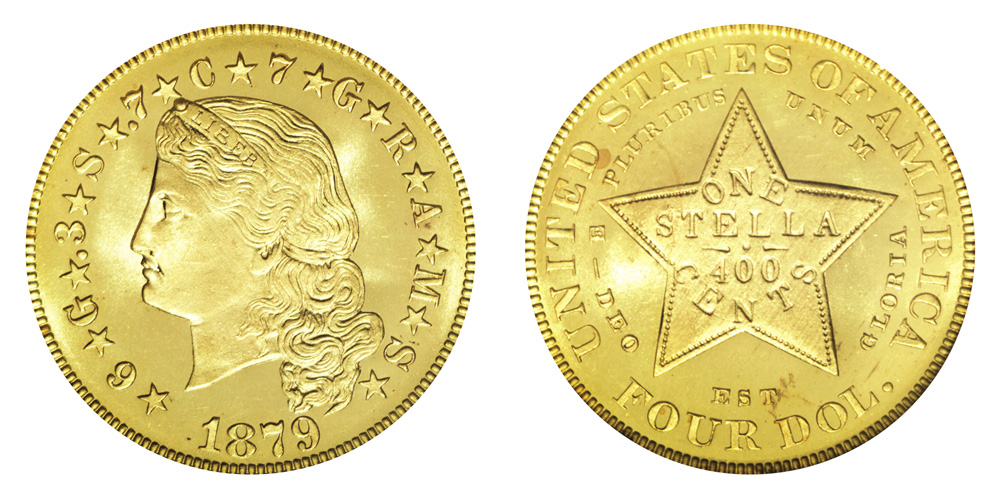 1879 Stella Gold $4 Flowing Hair Four Dollar Piece - Early Gold Coins Coin  Value Prices, Photos & Info
