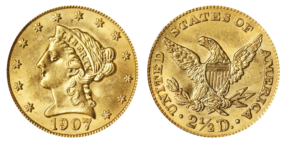 1907 $2.50 Gold Liberty Quarter Eagle - Hairlines - Free Shipping USA - The  Happy Coin