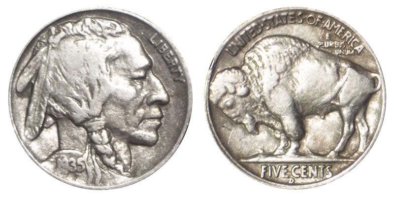 1935 D / Indian Nickel Coin Value Photos &