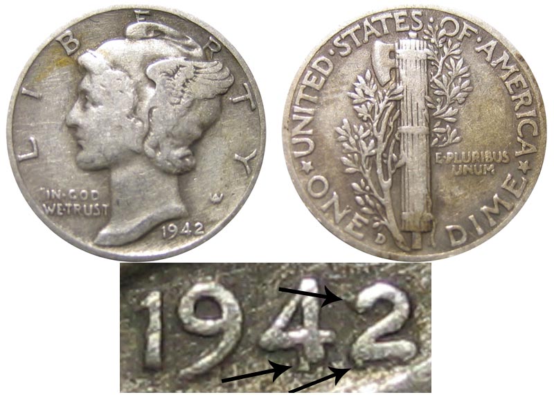 1942 mercury dime double date