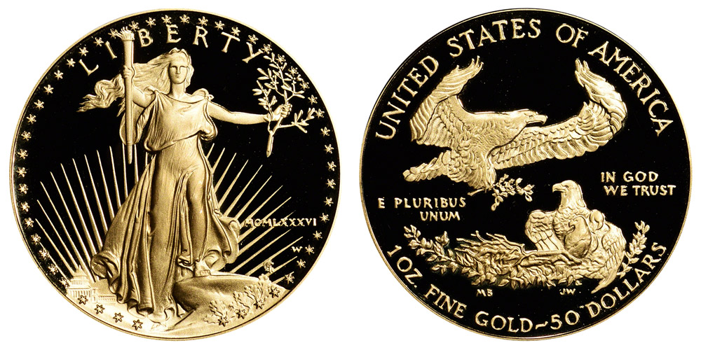 1986 W American Gold Eagle Bullion Coin MCMLXXXVI - Proof $50 One Ounce ...