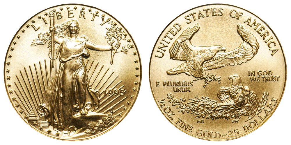 1995 American Gold Eagle Bullion Coin $25 Half Ounce Gold - Type 1