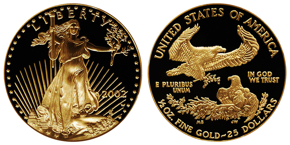2002 W American Gold Eagle Bullion Coin Proof $25 Half Ounce Gold ...