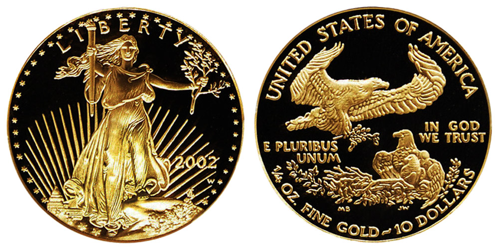 2002 W American Gold Eagle Bullion Coin Proof $10 Quarter Ounce Gold ...
