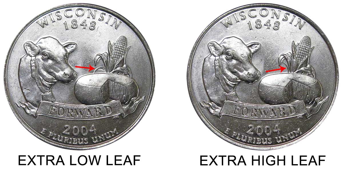 2004 D Wisconsin State Quarter Extra Leaf Low Coin Value Prices, Photos &  Info