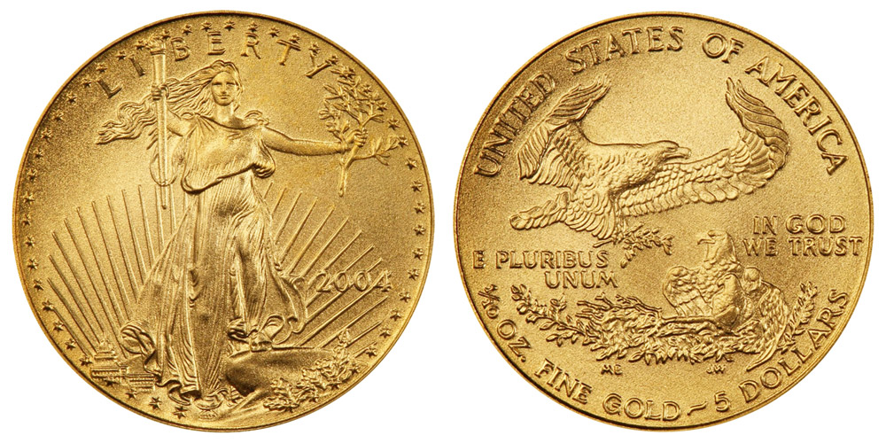 2004 American Gold Eagle Bullion Coin $5 Tenth Ounce Gold - Type 1 Coin Value Prices, Photos & Info
