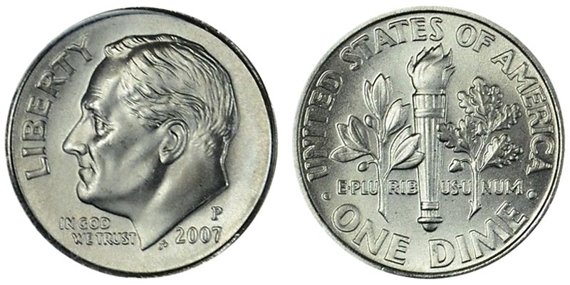 2007 P Roosevelt Dime Coin Value Prices, Photos & Info