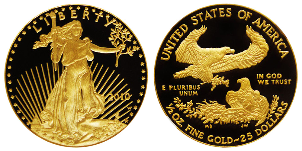 2010 W American Gold Eagle Bullion Coin Proof $25 Half Ounce Gold ...