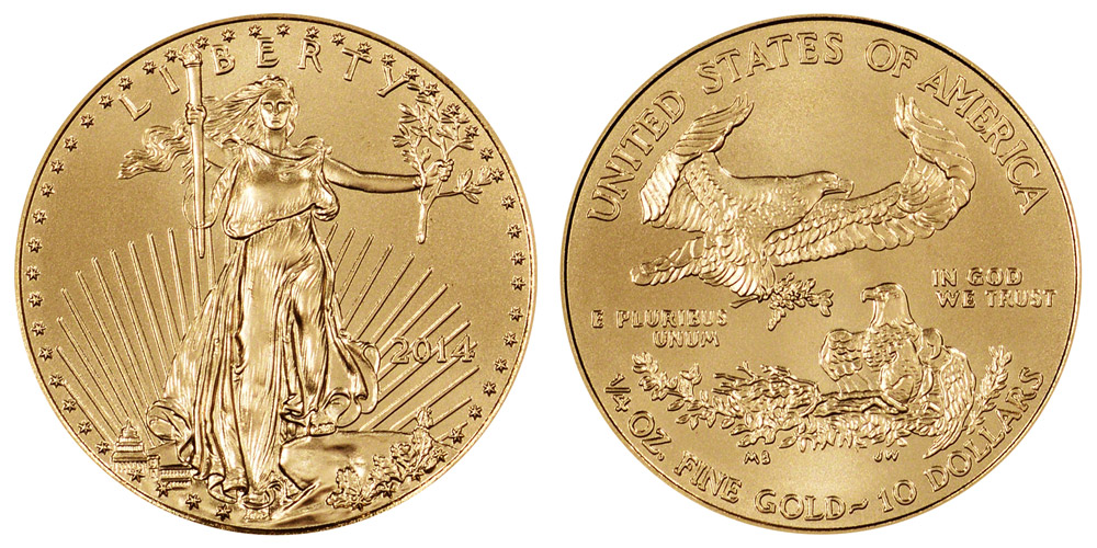 2014 American Gold Eagle Bullion Coin 10 Quarter Ounce Gold Type 1 