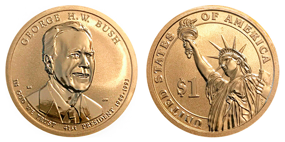 2020 S Presidential Dollar George H.W. Bush - Reverse Proof Golden