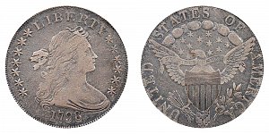 <b>1798 Draped Bust Silver Dollar: Knob 9 - 5 Vertical Lines In Shield