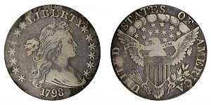 <b>1798 Draped Bust Silver Dollar: Pointed 9 - 4 Berries