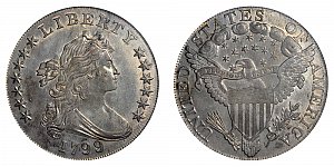 <b>1799 Draped Bust Silver Dollar: 9 Over 8 - 15 Star Reverse