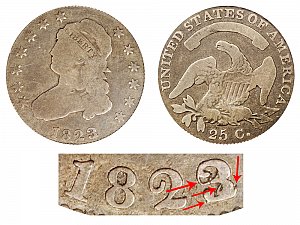<b>1823 Capped Bust Quarter: 3 Over 2