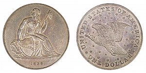 <b>1836 Gobrecht Silver Dollar: Original - Name On Base - Starry Reverse - Plain Edge - Die Alignment II