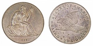 <b>1836 Gobrecht Silver Dollar: Original - Name On Base - Starry Reverse - Plain Edge - Die Alignment IV