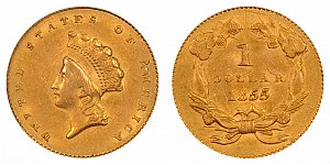 <b>1855 Small Indian Head Gold Dollar