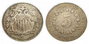 <b>1867 Shield Nickel: Type 1 - With Rays
