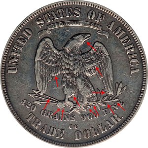 <b>1876-CC Trade Silver Dollar: Doubled Die Reverse (Type I/I)