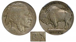 <b>1916 Buffalo Nickel: Doubled Die Obverse