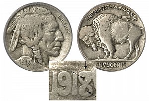 <b>1918-D Buffalo Nickel: 8 Over 7