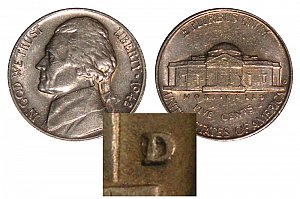 <b>1942-D Jefferson Nickel: D Over Horizontal D