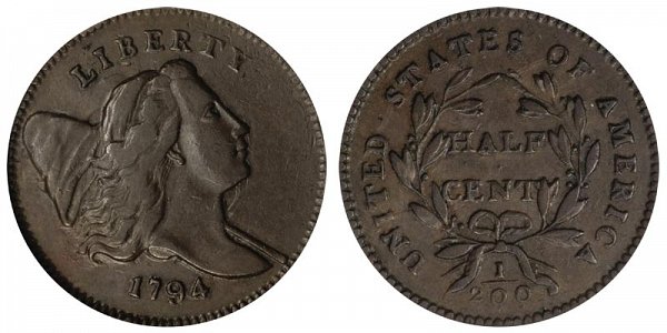 1794 Liberty Hap Half Cent Penny - Normal Head - Low Relief 