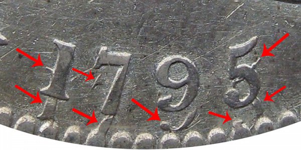 1795 Recut Date Closeup Example - Flowing Hair Half Dollar