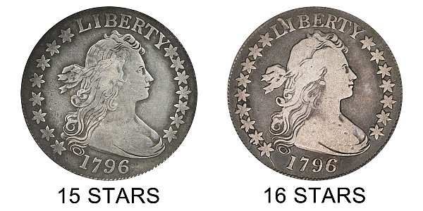 1796 15 Stars vs 16 Stars Draped Bust Half Dollar - Difference and Comparison