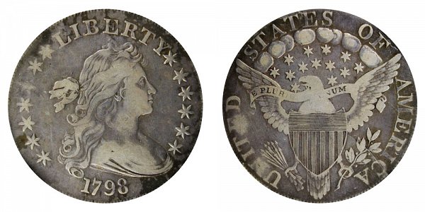 1798 Draped Bust Silver Dollar - Pointed 9 - 4 Berries 