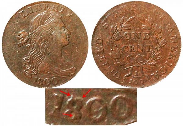 1800 Draped Bust Large Cent Penny - 1800 Over 1798 Style 1 Hair