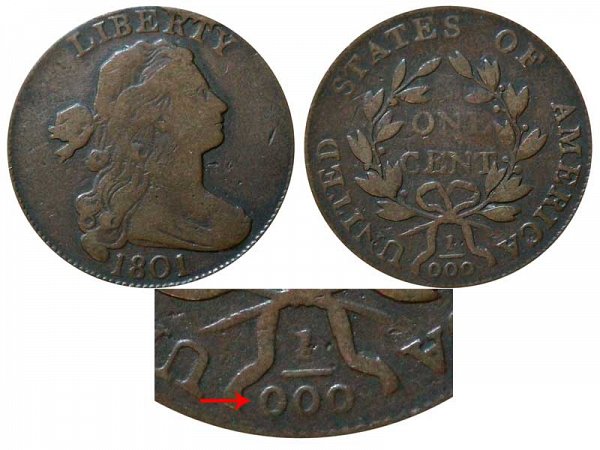 1801 Draped Bust Large Cent - 1/000 Fractional