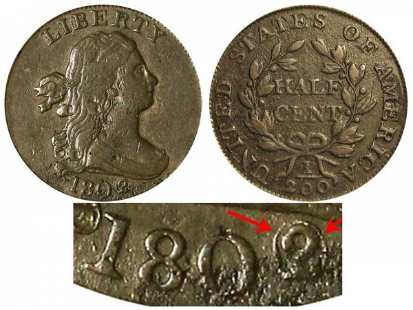 1802/0 Draped Bust Half Cent Penny - Reverse of 1802 - 2 Over 0 