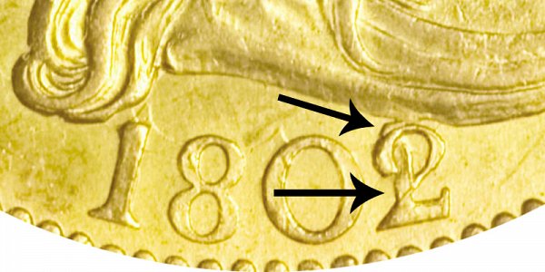 1802/1 Small Eagle - Turban Head Gold Half Eagle - 2 Over 1 Overdate - Closeup Example Image