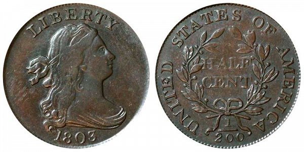 1803 Draped Bust Half Cent Penny - Normal Date 
