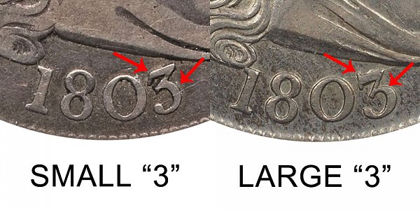 1803 Small 3 vs Large 3 Draped Bust Half Dollar - Difference and Comparison