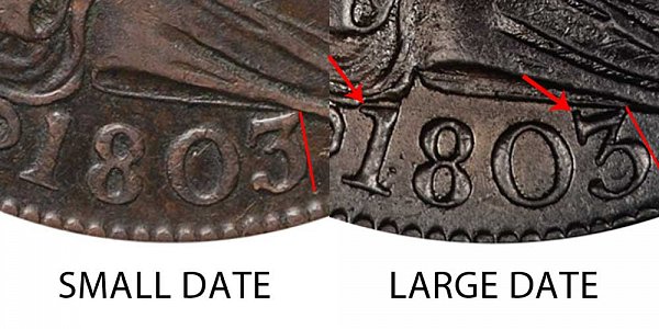 1803 Draped Bust Large Cent - Small Date vs Large Date - Difference and Comparison