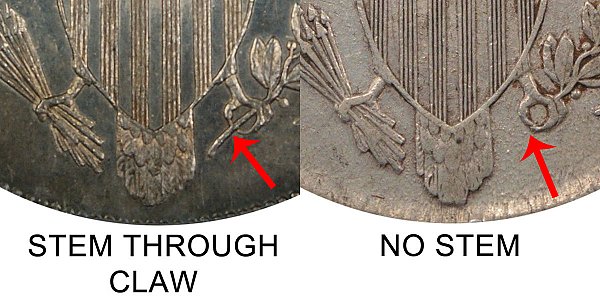 1806 Stem Through Claw vs No Stem Draped Bust Half Dollar - Difference and Comparison