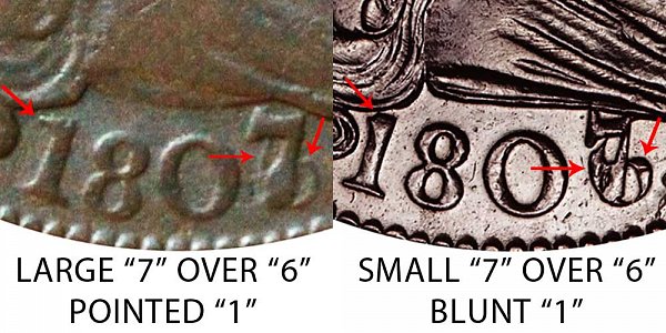 1807 Draped Bust Large Cent - Large 7 vs Small 7 - Difference and Comparison