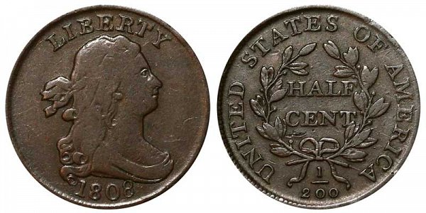 1808 Draped Bust Half Cent Penny Varieties 