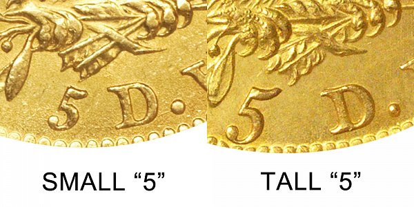 1811 Small 5 vs Tall 5 - $5 Capped Bust Gold Half Eagle - Difference and Comparison