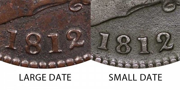 1812 Large Date vs Small Date Classic Head Large Cent - Difference and Comparison