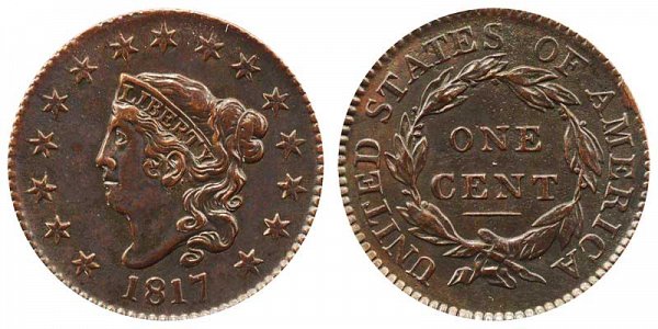 1817 Coronet Head Large Cent Penny - 15 Stars 