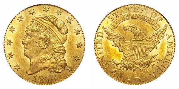 1818 Capped Bust $5 Gold Half Eagle - Five Dollars 