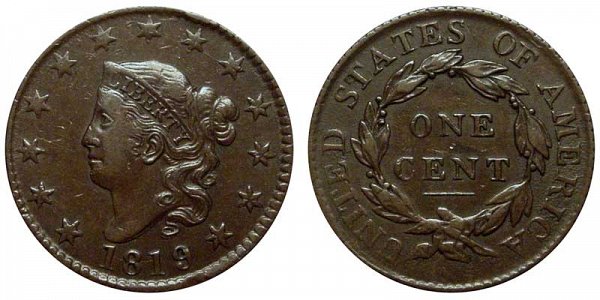 1819 Coronet Head Large Cent Penny - Large Date 