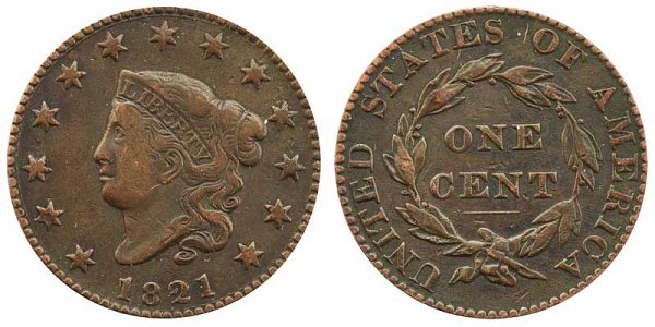 1821 Coronet Head Large Cent Penny
