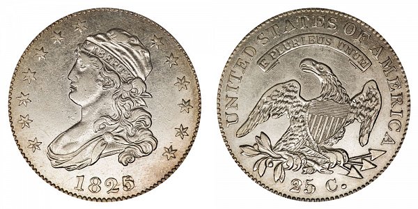 1825/2 Capped Bust Quarter - 5 Over 2 - Wide Date 